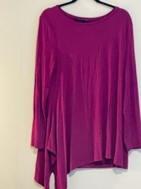 Women's Long Sleeve Asymmetric Tunic Top - Raspberry Pink. Item 11410